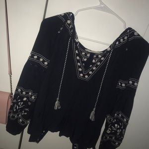 navy blue with light pink flowers, detailed top